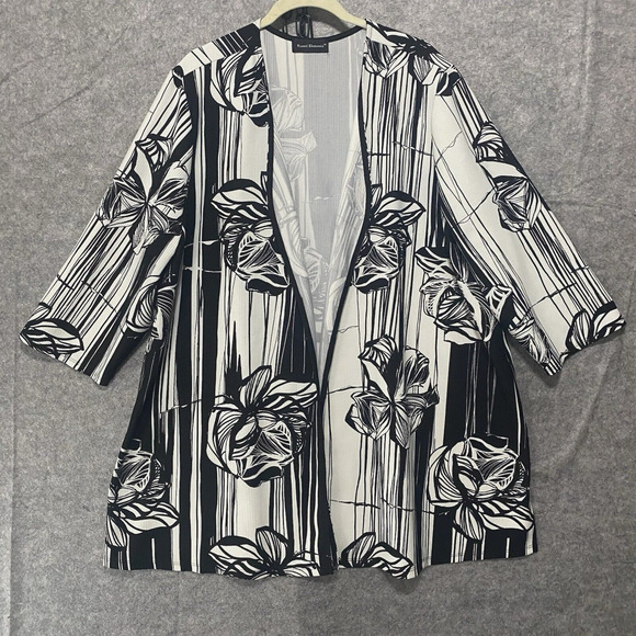 Travel Elements Tunic Jacket Womens 2X Black White‎ Floral Open Stretch Travel - Picture 1 of 8